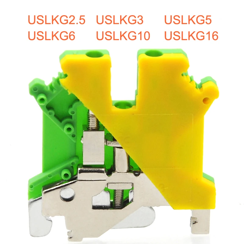 

10pcs Din Rail Ground Screw Terminal Block USLKG2.5~16 Bornier Electric Wire Connector Earth morsettiera cable 14~6AWG 2.5~16mm2