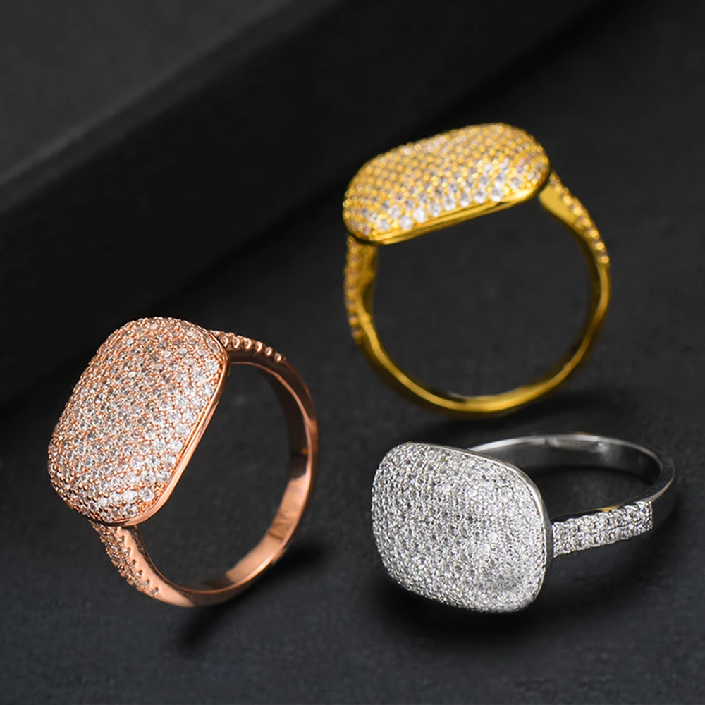 SISCATHY Hot Luxury Geometry Cubic Zirconia Wide Rings Engagement Naija Dubai Bridal Finger For Women Fashion Jewelry | Украшения и