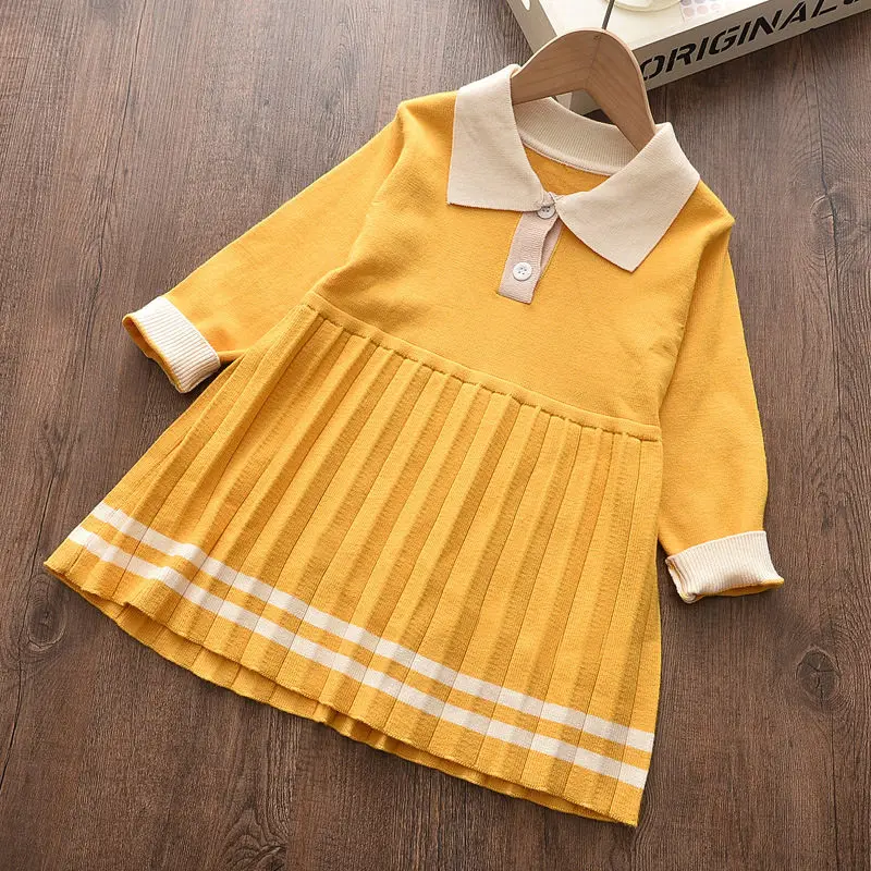 

Kids Clothes Cute Ruched Long Sleeve Girls Dresses Sweet Tutu Party Dresses 2021 Children Clothing Dress Girls Clothes Yellow