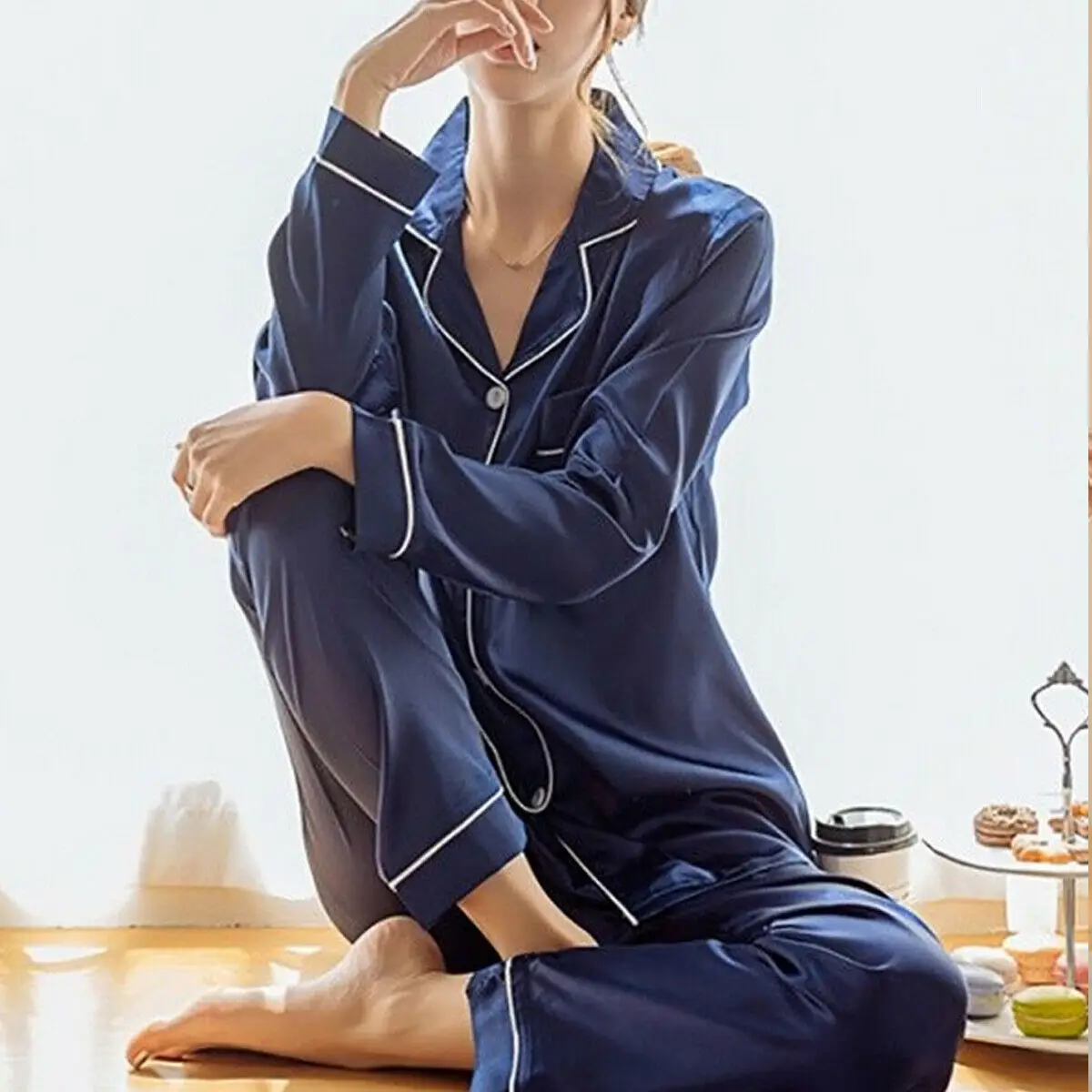 

Пижамный комплект Женский атласный, шелковая пижама, одежда для сна, домашняя одежда, однотонная удобная мягкая, высокого качества