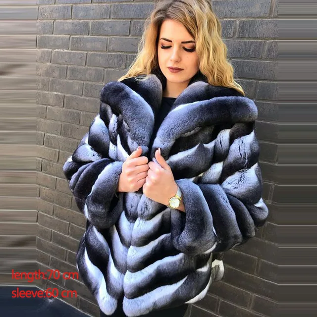 photo color YZ Future Chinchilla, Женское зимнее пальто из кролика Рекс, пальто из натурального меха, куртка с меховым воротником, классический стиль, мода - Цвет: photo color
