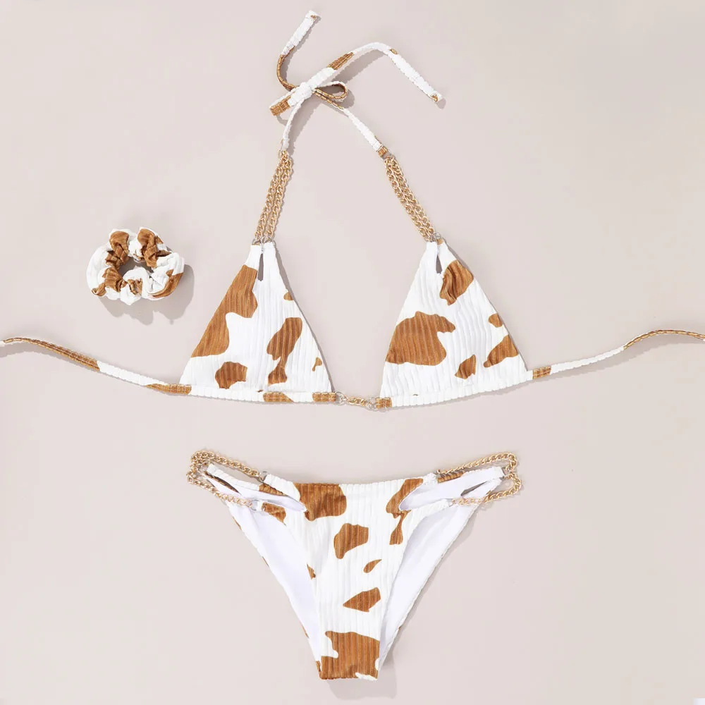 

Sexy Floral Cows Print Bikini Set Push-Up Swimsuit Beachwear Padded Bra Swimwear 2021 Swimming Suit For Women Beach Wear Biquini