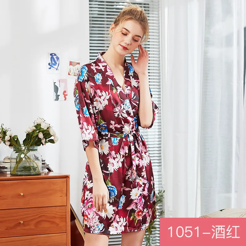 Silk Crane Pyjamas Ladies Summer Medium Sleeve Bride Dressing Gown Large Size Household Bathrobe Sleepwear пижама | Женская одежда