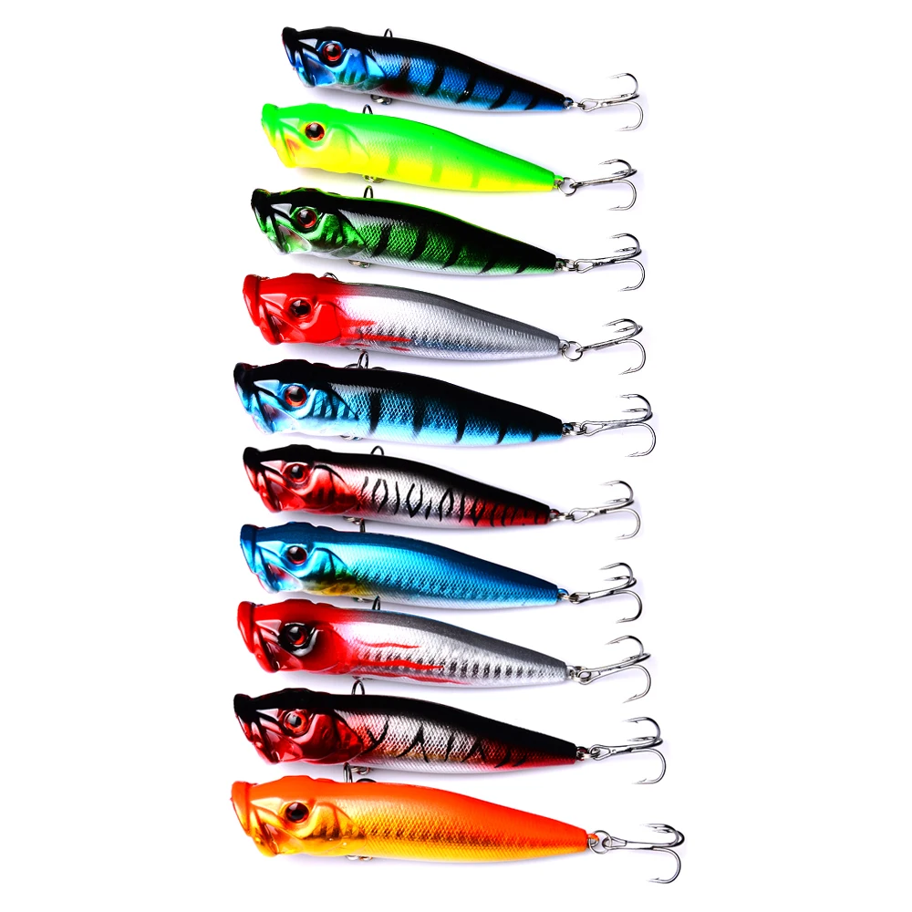 

10Pcs 9cm 12.3g Popper Fishing Lure Hard Artificial Bait Topwater with 2 Treble Hooks Carp Fishing Lures Wobbler Crankbait Pesca