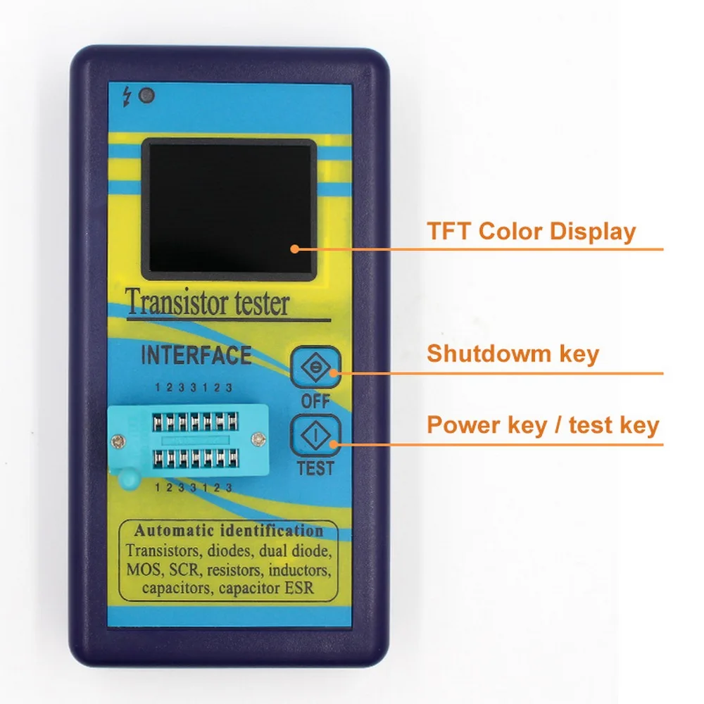 

TFT Transistor Tester 128*160 Diode Color Display Multifunction Thyristor Capacitance Resistance Inductance MOSFET ESR LCR Meter