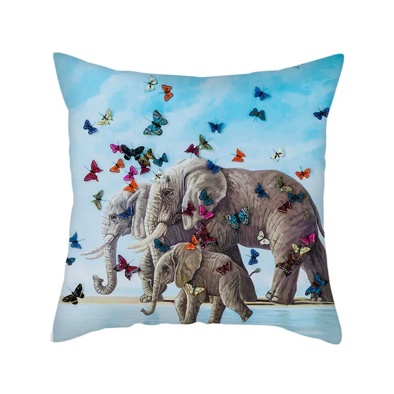 Fuwatacchi Cartoon Pattern Cushion Cover Elephant Photo Pillow Covers New Cute for Home Sofa Decorative Throw Pillowcase 45*45cm | Дом и сад