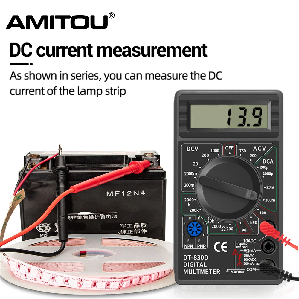 AMITOU DT830B Digital Multimeter AC/DC LCD Mini Voltmeter Ammeter Ohm Tester 750/1000V High Safety Handheld Meter With Probe | Инструменты