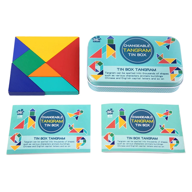 

3D Wooden Jigsaw Puzzles Colorful Geometric Shape Tangram Kids Thinking Training Game Montessori Early Education Toy