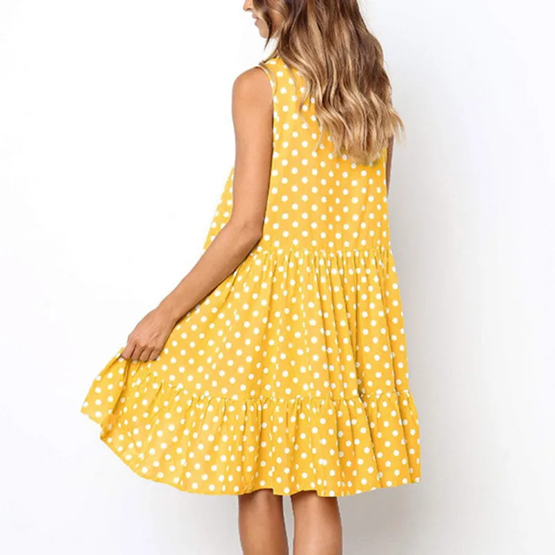 Платье женское с оборками повседневное свободное мини платье в горошек без
