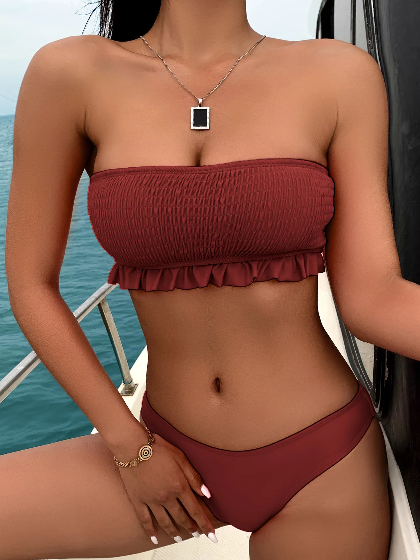 

Swimming Suit for Women Bikini Set Cupshe 2 Piece Bandeau Swimsuit Sexy High Waist Swimwear Push Up 2021 Designer Swim Bathing