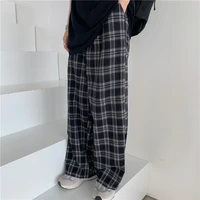 plaid pants women chic oversize loose wide leg trousers ins retro teens harajuku hip hop all match unisex streetwear pants