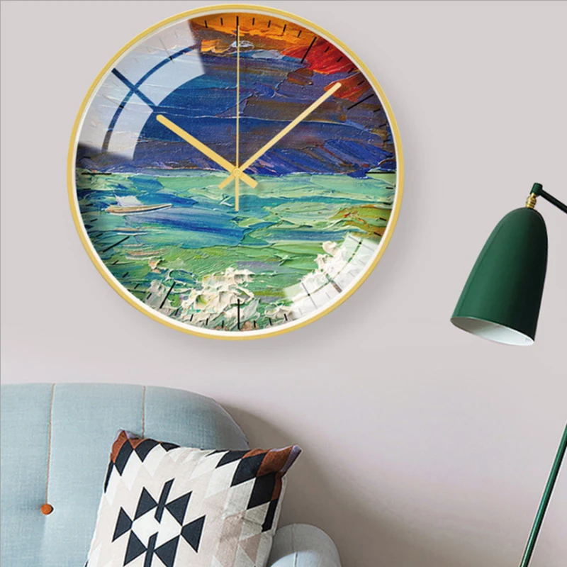 Oil Painting Decorative Metal Wall Clocks Silent Quartz Circular Hanging Clock Modern Design Home Decor | Дом и сад