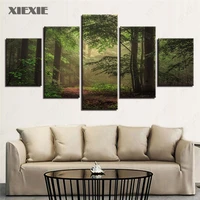 5pcs virgin green forest poster oil painting wall artwork canvas hd printed home decor for living room modern modular pictures
