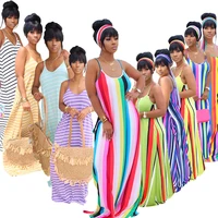 2021 striped casual maxi dress women long bohemian dress sleeveless tank summer casual dress plus size loose female vestidos xxl