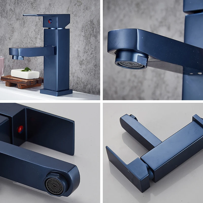 Роскошный квадратный алюминиевый смеситель для раковины в ванной комнате кран