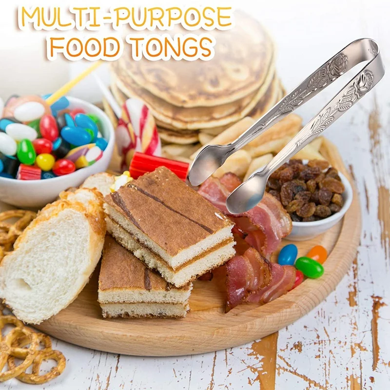 

Hot 8Pieces Rose Handle Sugar Tong Stainless Steel Mini Sugar Tong Square Tongs Non-Slip Appetizers Candy Serving Tongs