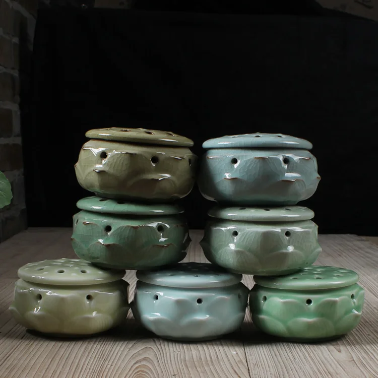 Longquan Керамика фарфор Ладан плита лотоса Форма держатель горелки печи Будда