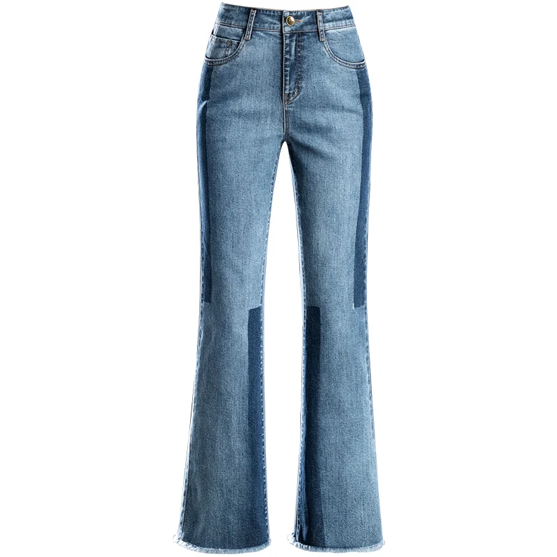 

ree Shipping women splice high waist flare jeans newest skinny full length casual pants for spring summer autumn