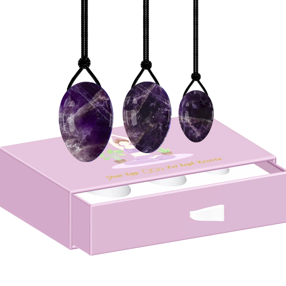 

100% Pure Natural Rose Quartz Yoni Egg Set Kegel Exerciser Balls Real Stone Massage Eggs Amethyst Jade Eggs with Box