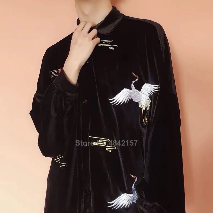 Женская куртка кимоно с вышивкой журавлей в японском стиле|Одежда Азии и