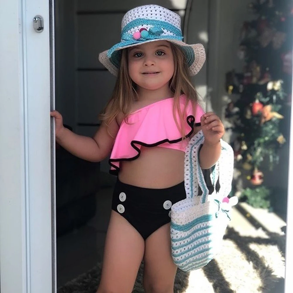 Новинка 2020 летний комплект бикини с оборками для маленьких девочек однотонный