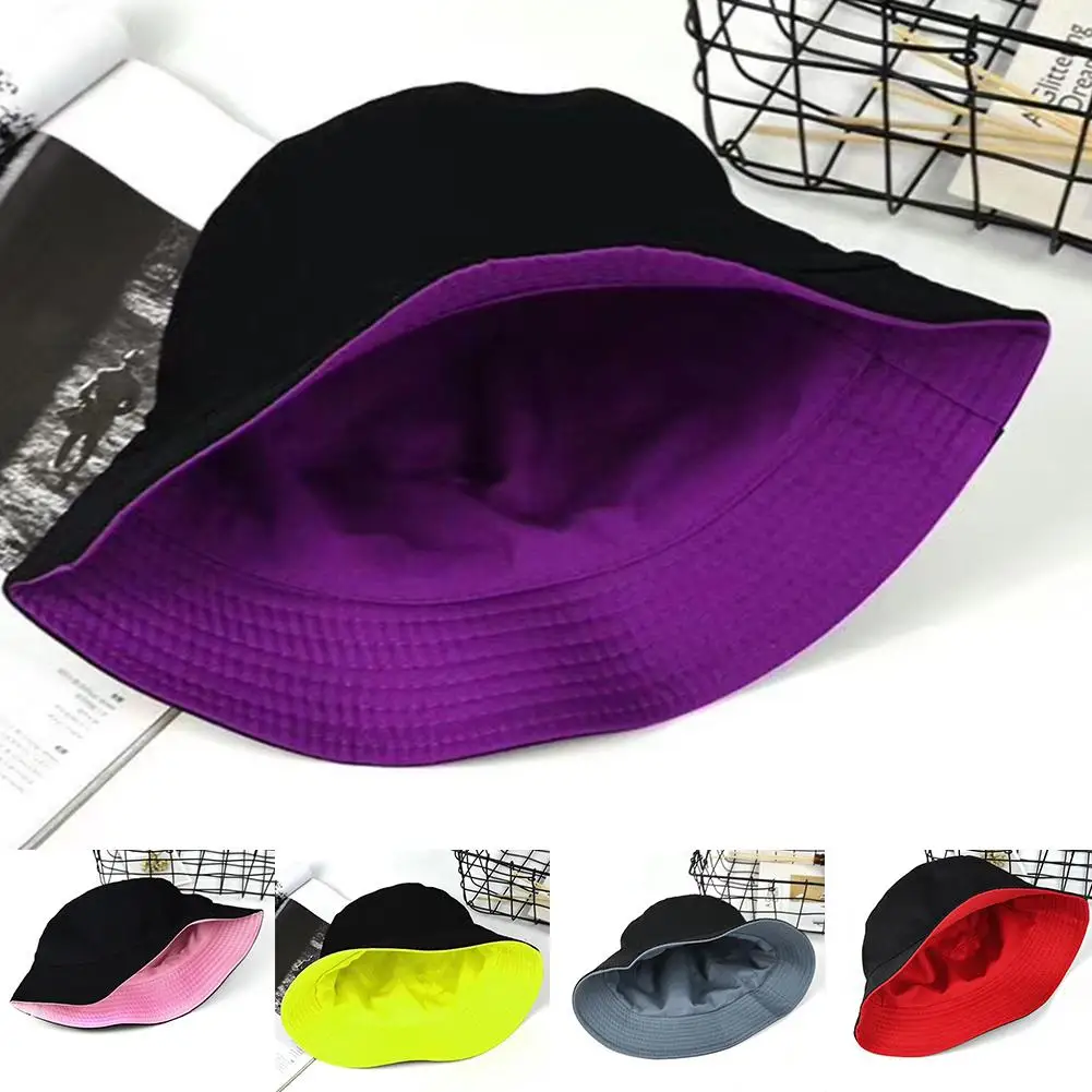 

Fashion Women Solid Color Flat Cotton Reversible Fisherman Sun Hat Bucket Cap Folding Design Anti-Sunlight Reversible Bucket Hat