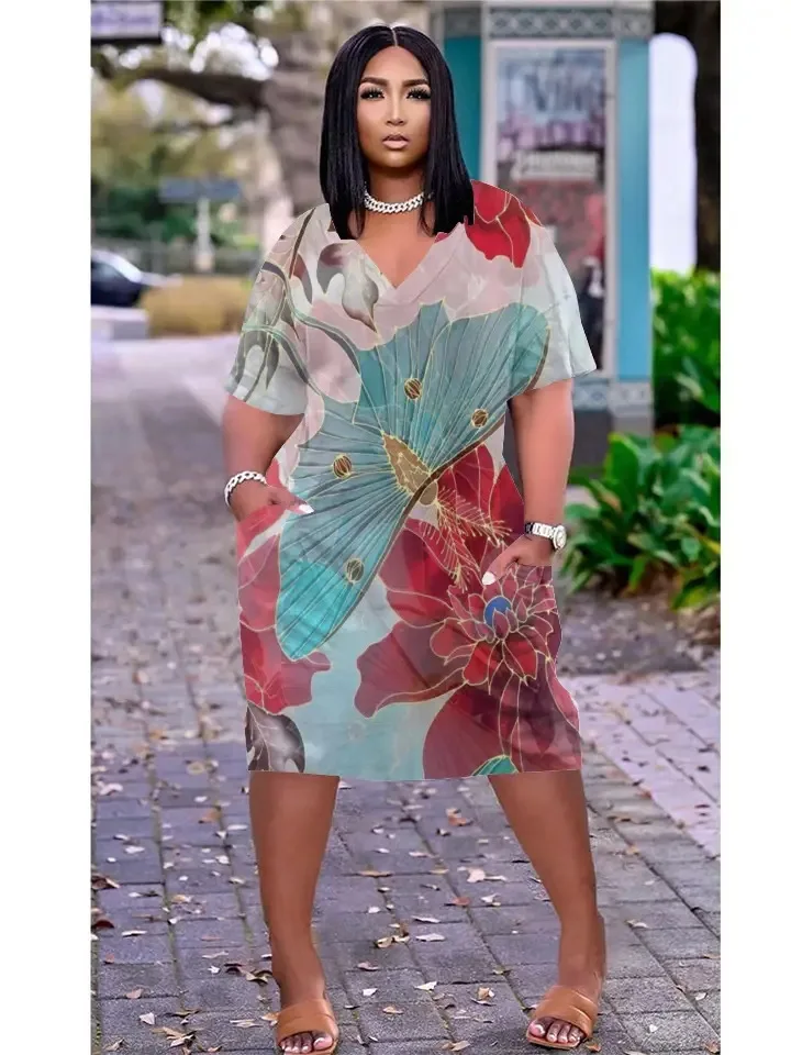 Новые женские летние платья в стиле бохо с V-образным вырезом женская одежда 3D