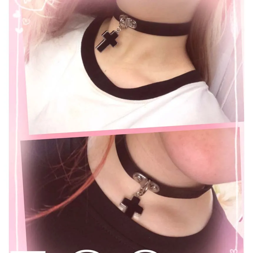 

Cross Pendant Necklaces Statement Gothic PU Leather Choker for Women Man Handmade Neck Rock Punk Jewelry