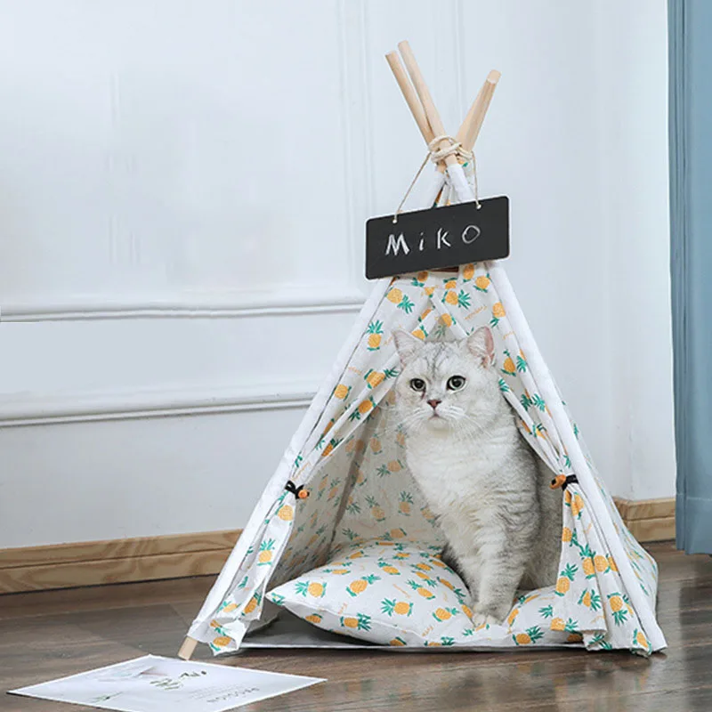 Pet Tent House Cat Bed Portable Teepee Thick Cushion Available for Dog Puppy Outdoor Indoor Linen Supplies | Дом и сад