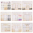 Оптовая продажа, 12 пар носочков с цветами и стразами для женщин серьги с жемчугом и кристаллами серьги гвоздики в богемном стиле с геометрическим пирсинг серьги панк ювелирные изделия вечерние Brincos