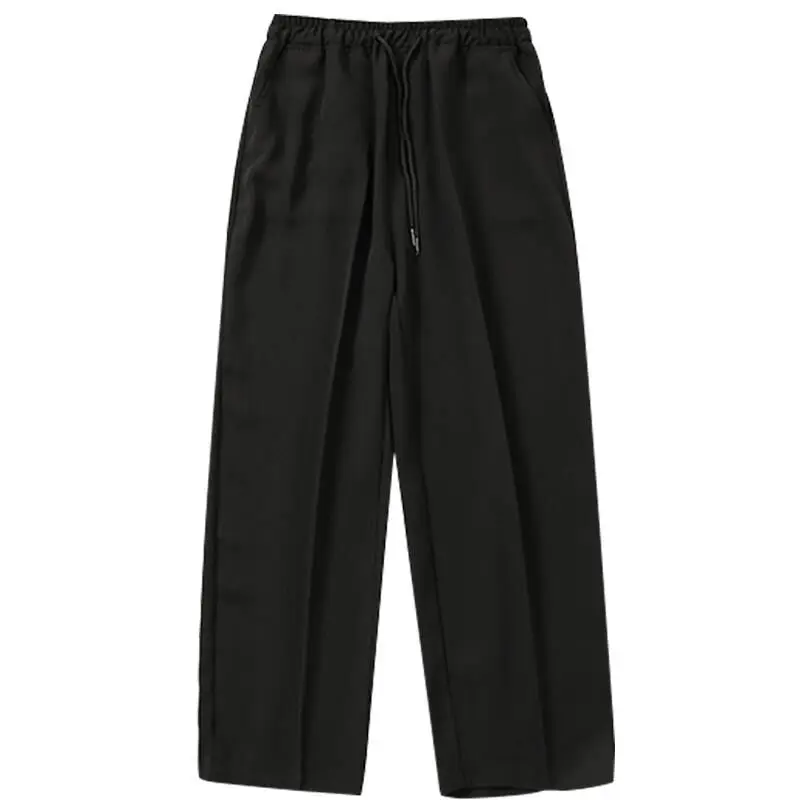 

Black Drawstring Casual Pants Men's Fashion Business Casual Dress Pants Men Streetwear Wild Loose Straight Suit Pants Mens M-3XL