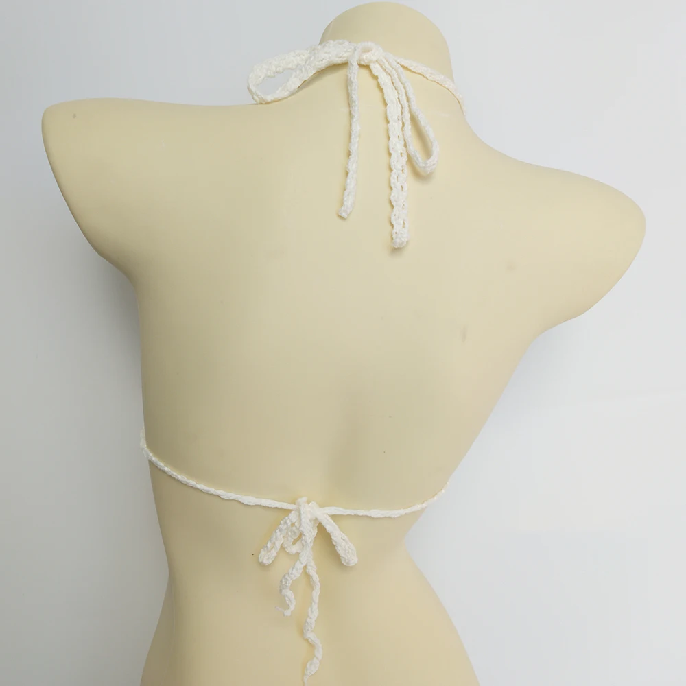 Однотонный бикини с треугольными чашечками красный верх купальника вязать