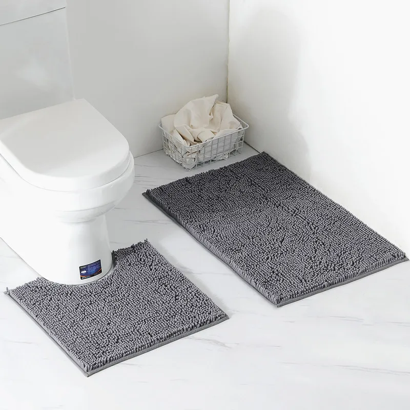 

Chenille Plush Bathroom Carpet Two Pieces Toilet Floor Mat Sets Non-Slip Absorbent Bath Rugs For Shower Room 50x50cm 50x80CM