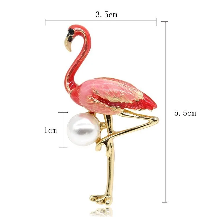 

New Fashion Cute Enamel Flamingo Brooches For Women Simulated Pearl Bird Animal Brooch Pin Dress Coat Accessories Broches