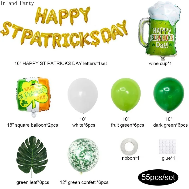 

55pcs Irish St Patricks Confetti Balloons Happy St Patricks Day Decoration Clovers Latex Balloons Irish Shamrock Party Supplies