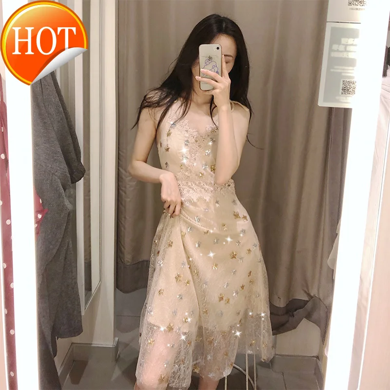 

Платье на бретелях с блестками, новинка 2021, летнее сказочное платье