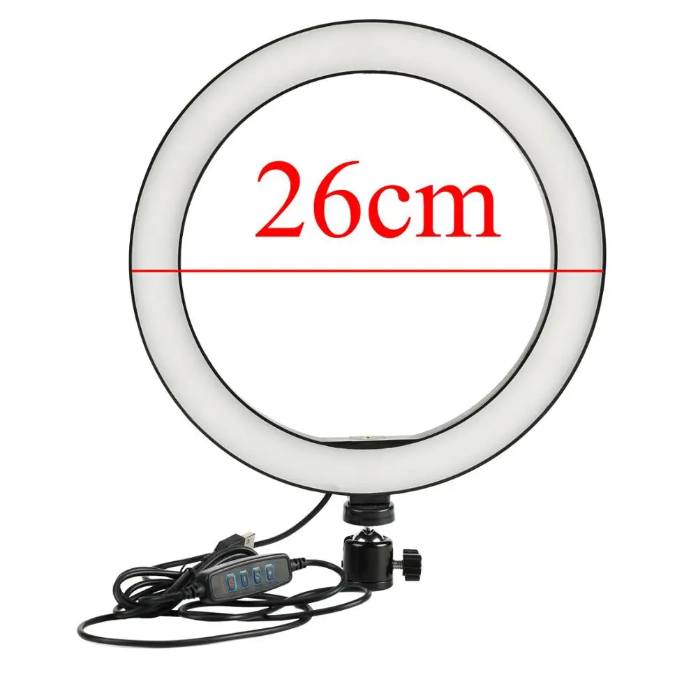 26cm Ring light Светодиодный кольцевой светильник для фотосъемки камеры кольцевой светильник студийный кольцевой светильник для видеосъемки портретный макияж с зажимом для телефона штатива - Цвет: 26cm Ring light