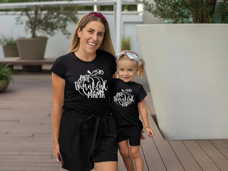 Camisetas de manga corta con estampado de una madre/ni&ntilde;o, ropa familiar de Acci&oacute;n de Gracias, 1 unidad-1