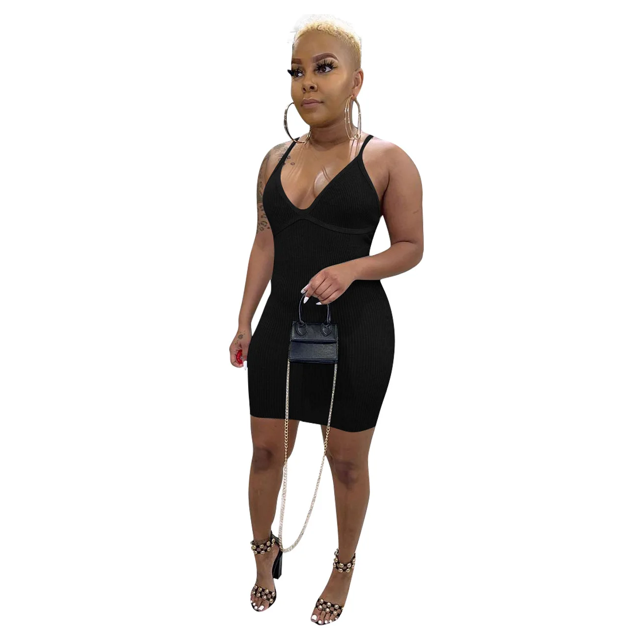 

Новинка 2021, женское сексуальное облегающее платье на бретелях-спагетти с V-образным вырезом, красное, черное, белое