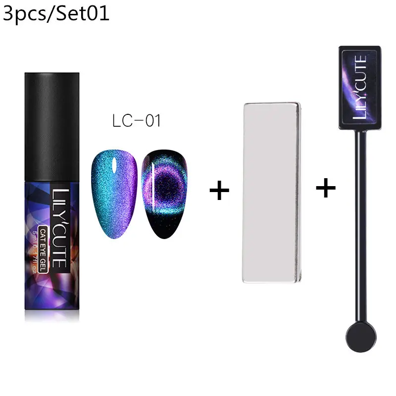 magnet 3pcs 01 LILYCUTE 9D Auroras ногтей Гель-лак «кошачий глаз» Гель-лак для использования с магнитом звездное небо замочить от УФ Магнитный Гель-лак для ногтей 5 мл - Цвет: magnet 3pcs 01