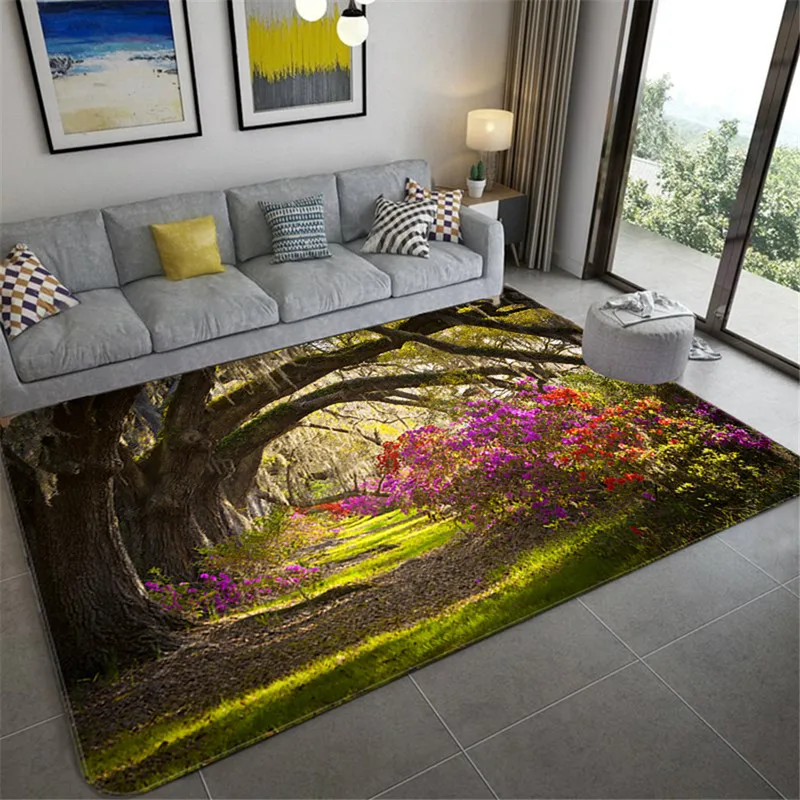 

Fashion living room bedroom natural scenery carpet 3D forest green waterfall landscape carpet bedroom bathroom carpet