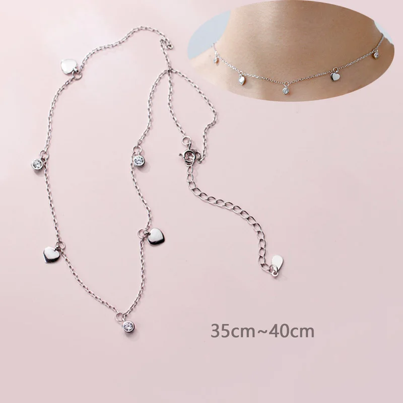 1Pcs Choker Hearts Trusta 925 пробы серебряные ювелирные изделия сердца/снежный цветок CZ камни кулон колье 925 ожерелье для женщин подарок для девушек DS1343 - Окраска металла: 1Pcs Choker Hearts