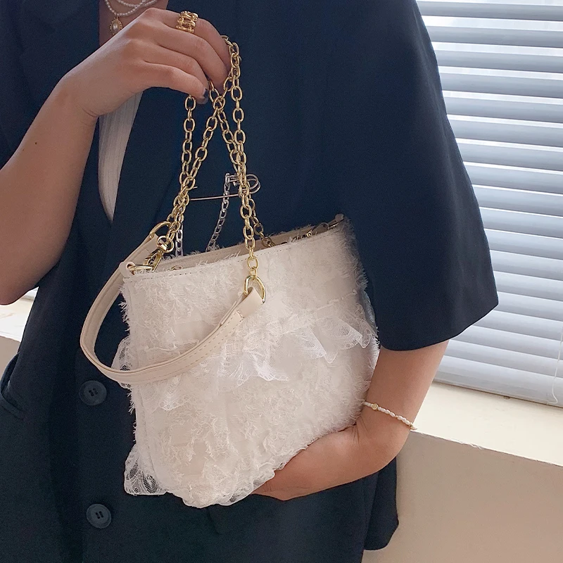 

Fairy bag women's 2021 summer new trend casual fashion pure color wild lace western style chain one-shoulder diagonal tote bag