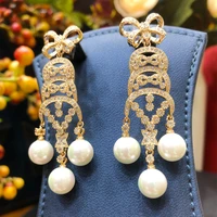 kellybola dubai fashion luxury bow pearl pendant earrings womens banquet daily anniversary high quality jewelry accessories