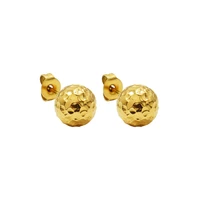 ins style gold color stainless steel waterproof hammer texture round small ball stud earrings for women girls jewelry gift
