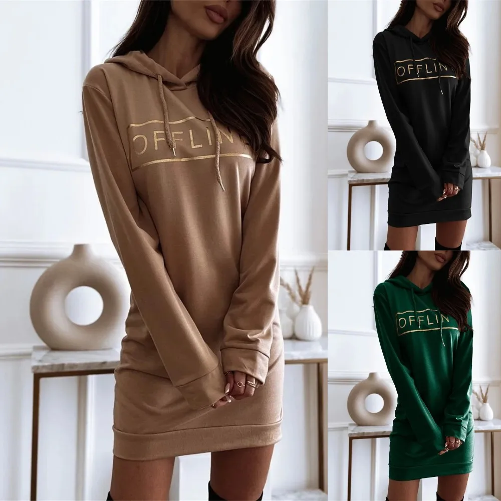 

2022 Women's Autumn Letter Printing Slim Hoodies Streetwear Fashion Round Neck Solid Color Pullovers Women's Hooded Sweatshirts