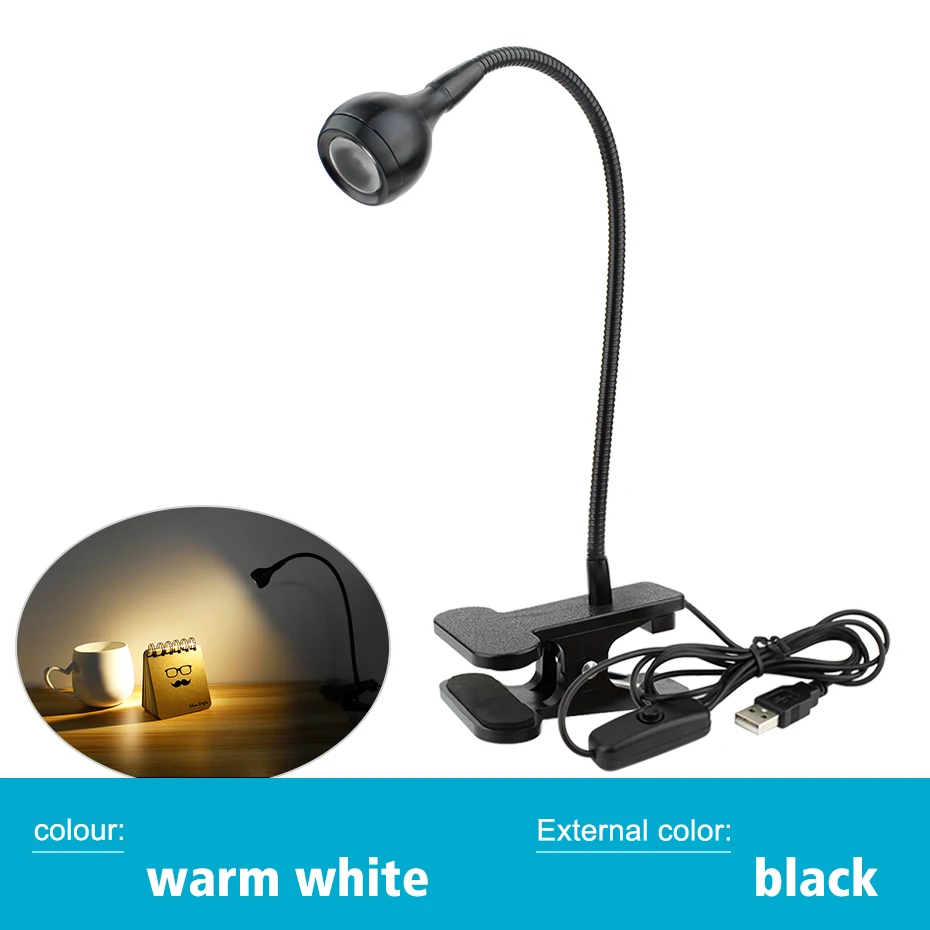 Black - warm white USB СВЕТОДИОДНЫЙ светильник для чтения книг, светильник DC5V mini leeslamp 3 Вт lampara, Гибкая Складная Лампа для защиты глаз, usb настольные лампы luz - Испускаемый цвет: Black - warm white