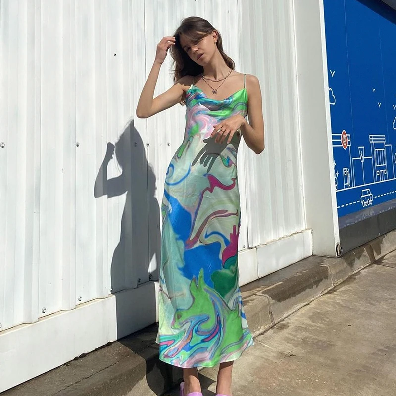 

Vintage Tie Dye Print Y2K Maxi Dresses Women Vacation Summer Sexy Prom Dress Beach Harajuku Elegant Dress Korean Cuteandpsycho