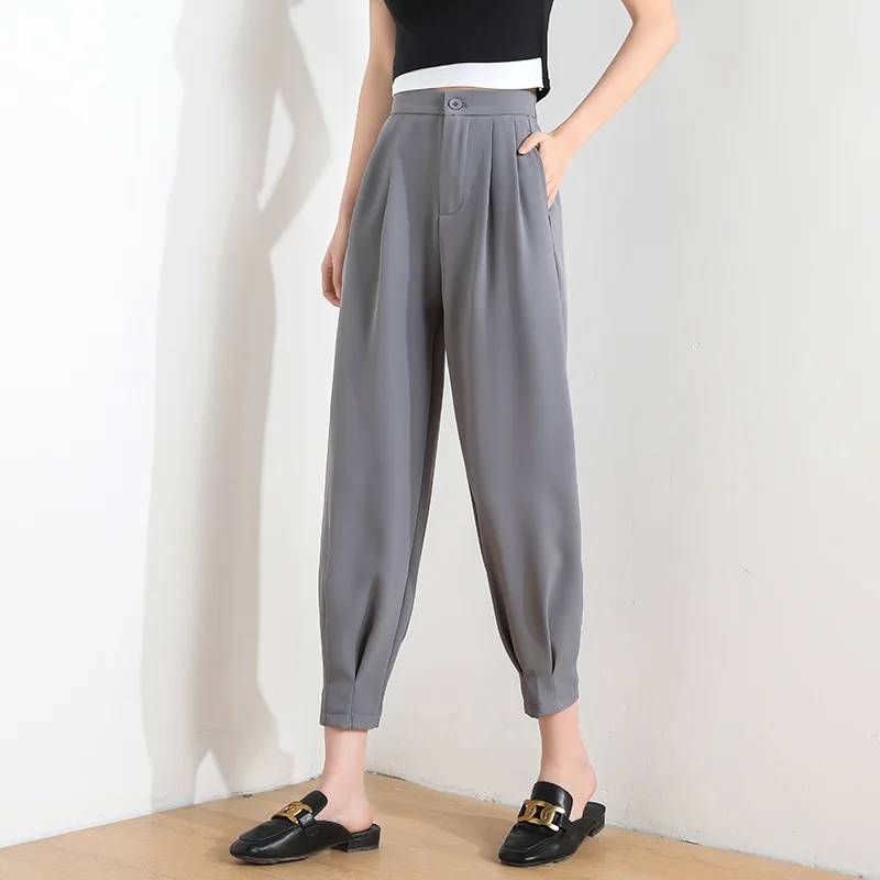 

Женские однотонные брюки-шаровары, простые свободные узкие брюки с высокой талией, элегантные брюки-шаровары, осень 2021