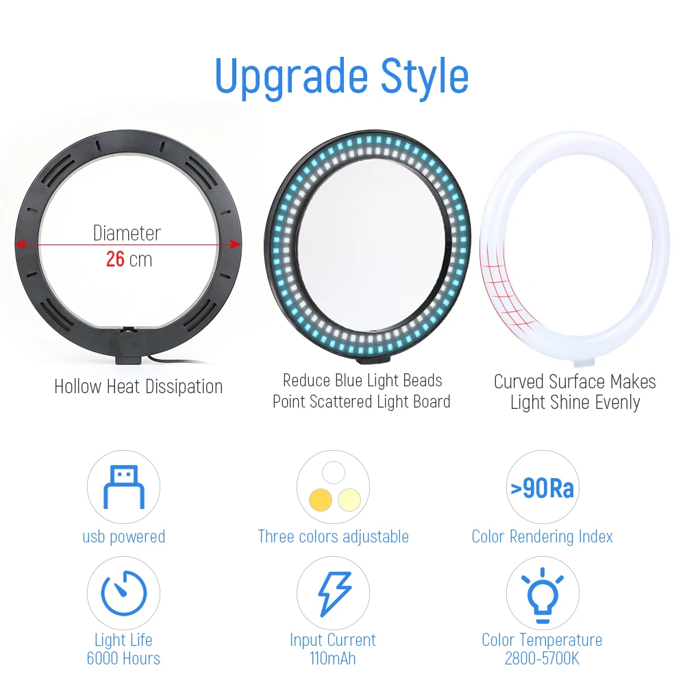 10 dimmable led selfie ring light with desk long arm holder camera phone usb ring lamp photography light with remote control free global shipping